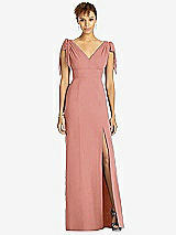 Front View Thumbnail - Desert Rose Bow-Shoulder Sleeveless Deep V-Back Mermaid Dress