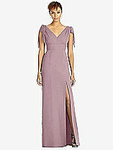 Front View Thumbnail - Dusty Rose Bow-Shoulder Sleeveless Deep V-Back Mermaid Dress