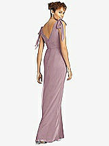 Rear View Thumbnail - Dusty Rose Bow-Shoulder Sleeveless Deep V-Back Mermaid Dress