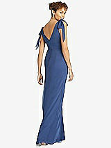 Rear View Thumbnail - French Blue Bow-Shoulder Sleeveless Deep V-Back Mermaid Dress