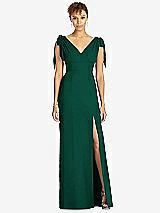 Front View Thumbnail - Hunter Green Bow-Shoulder Sleeveless Deep V-Back Mermaid Dress