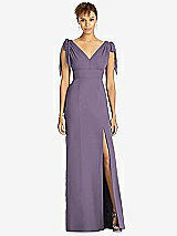 Front View Thumbnail - Lavender Bow-Shoulder Sleeveless Deep V-Back Mermaid Dress