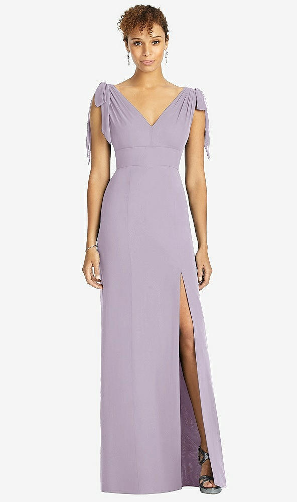 Front View - Lilac Haze Bow-Shoulder Sleeveless Deep V-Back Mermaid Dress