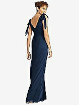 Rear View Thumbnail - Midnight Navy Bow-Shoulder Sleeveless Deep V-Back Mermaid Dress