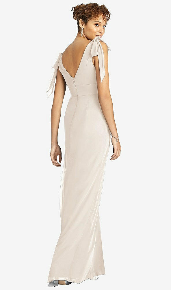 Back View - Oat Bow-Shoulder Sleeveless Deep V-Back Mermaid Dress