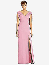 Front View Thumbnail - Peony Pink Bow-Shoulder Sleeveless Deep V-Back Mermaid Dress