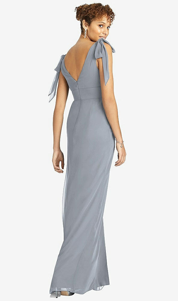 Back View - Platinum Bow-Shoulder Sleeveless Deep V-Back Mermaid Dress