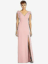 Front View Thumbnail - Rose - PANTONE Rose Quartz Bow-Shoulder Sleeveless Deep V-Back Mermaid Dress