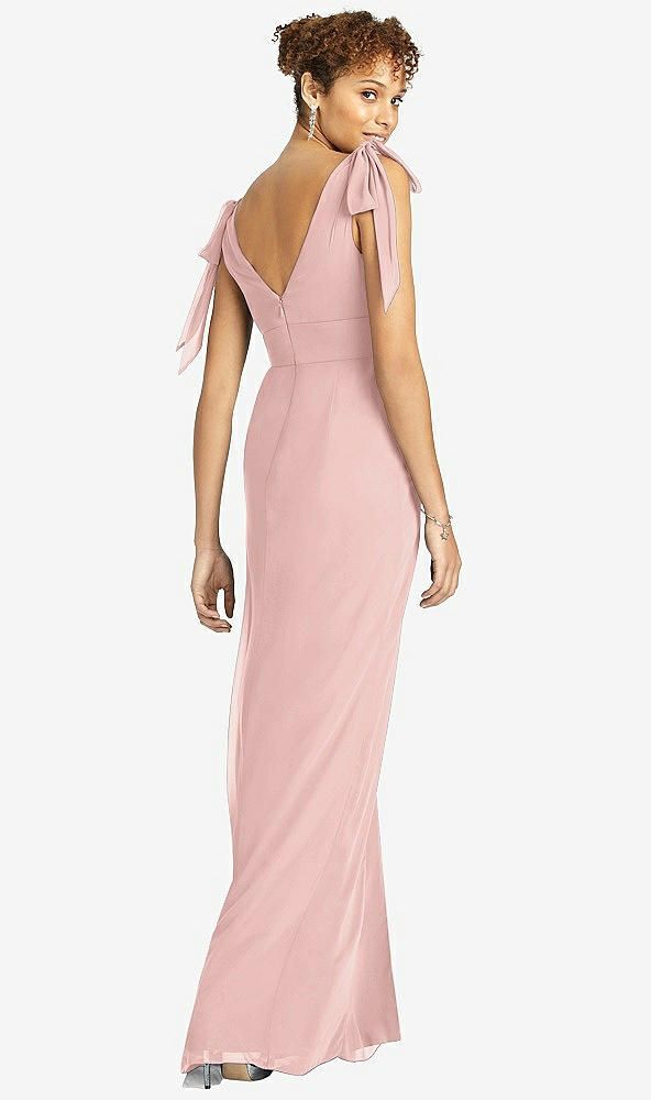 Back View - Rose - PANTONE Rose Quartz Bow-Shoulder Sleeveless Deep V-Back Mermaid Dress