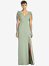 Front View Thumbnail - Sage Bow-Shoulder Sleeveless Deep V-Back Mermaid Dress