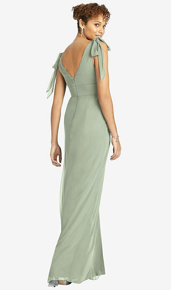 Back View - Sage Bow-Shoulder Sleeveless Deep V-Back Mermaid Dress