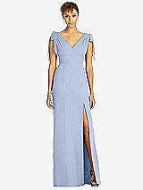 Front View Thumbnail - Sky Blue Bow-Shoulder Sleeveless Deep V-Back Mermaid Dress