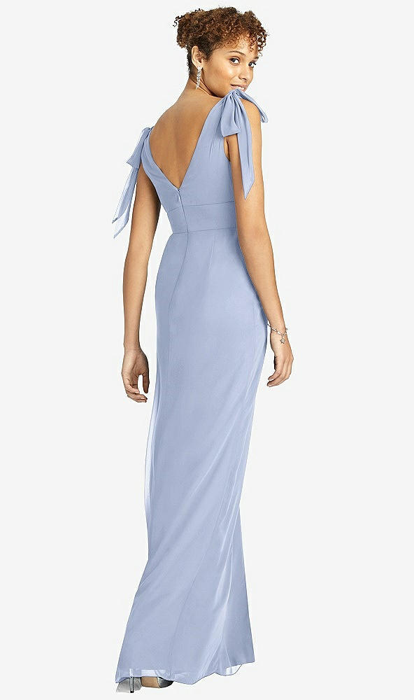 Back View - Sky Blue Bow-Shoulder Sleeveless Deep V-Back Mermaid Dress