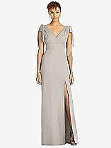 Front View Thumbnail - Taupe Bow-Shoulder Sleeveless Deep V-Back Mermaid Dress