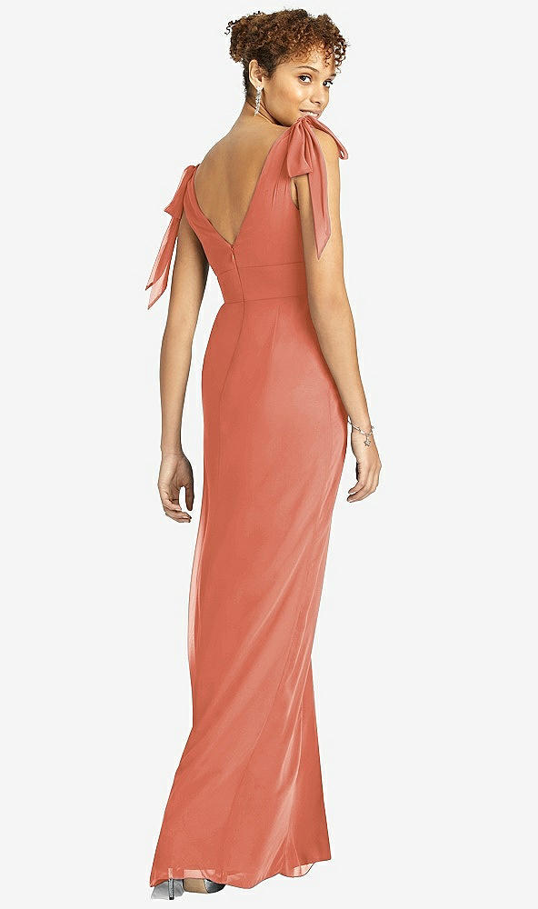 Back View - Terracotta Copper Bow-Shoulder Sleeveless Deep V-Back Mermaid Dress