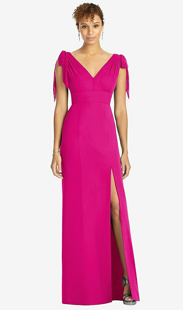 Front View - Think Pink Bow-Shoulder Sleeveless Deep V-Back Mermaid Dress