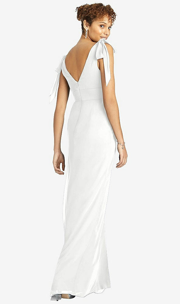 Back View - White Bow-Shoulder Sleeveless Deep V-Back Mermaid Dress