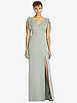 Front View Thumbnail - Willow Green Bow-Shoulder Sleeveless Deep V-Back Mermaid Dress