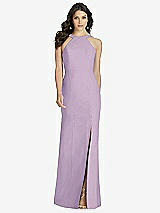 Front View Thumbnail - Pale Purple High-Neck Backless Crepe Trumpet Gown