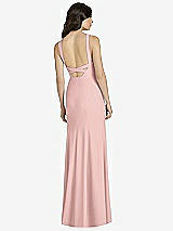 Rear View Thumbnail - Rose - PANTONE Rose Quartz High-Neck Backless Crepe Trumpet Gown