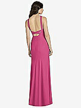 Rear View Thumbnail - Tea Rose High-Neck Backless Crepe Trumpet Gown