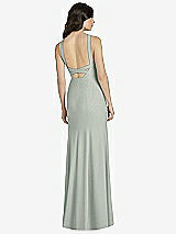 Rear View Thumbnail - Willow Green High-Neck Backless Crepe Trumpet Gown