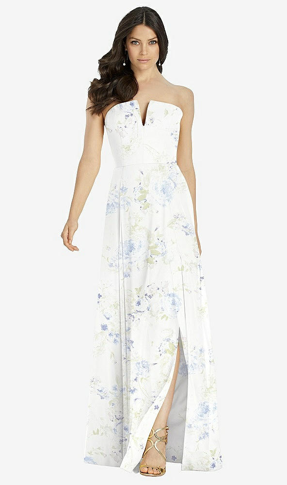 Front View - Bleu Garden Strapless Notch Chiffon Maxi Dress