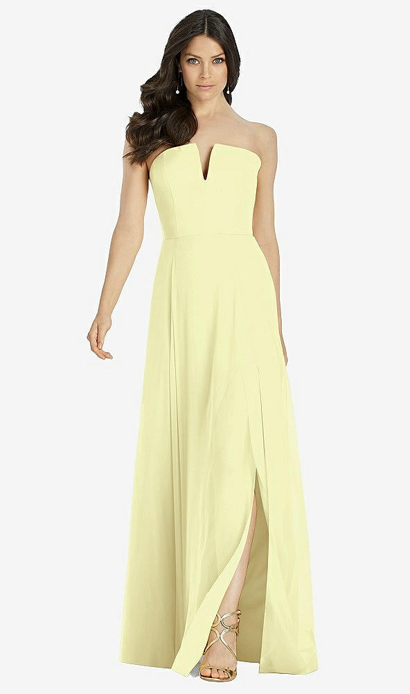 Front View - Butter Yellow Strapless Notch Chiffon Maxi Dress