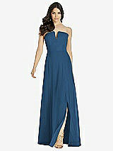 Front View Thumbnail - Dusk Blue Strapless Notch Chiffon Maxi Dress