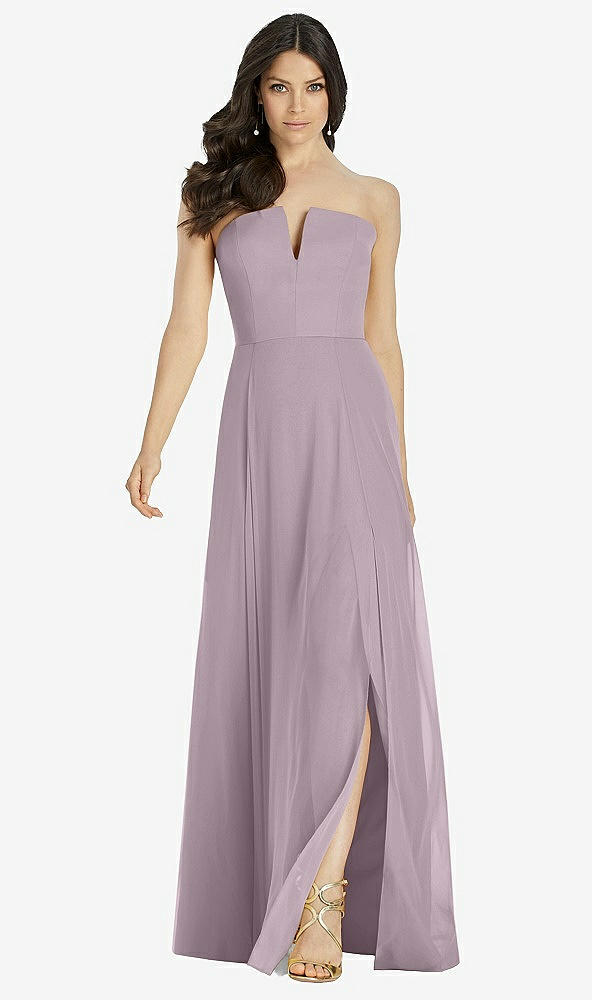 Front View - Lilac Dusk Strapless Notch Chiffon Maxi Dress