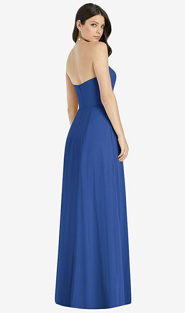 Back View - Classic Blue Strapless Notch Chiffon Maxi Dress