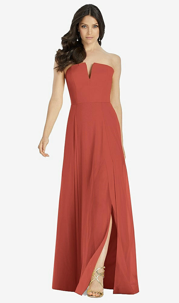 Front View - Amber Sunset Strapless Notch Chiffon Maxi Dress