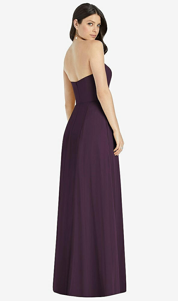 Back View - Aubergine Strapless Notch Chiffon Maxi Dress