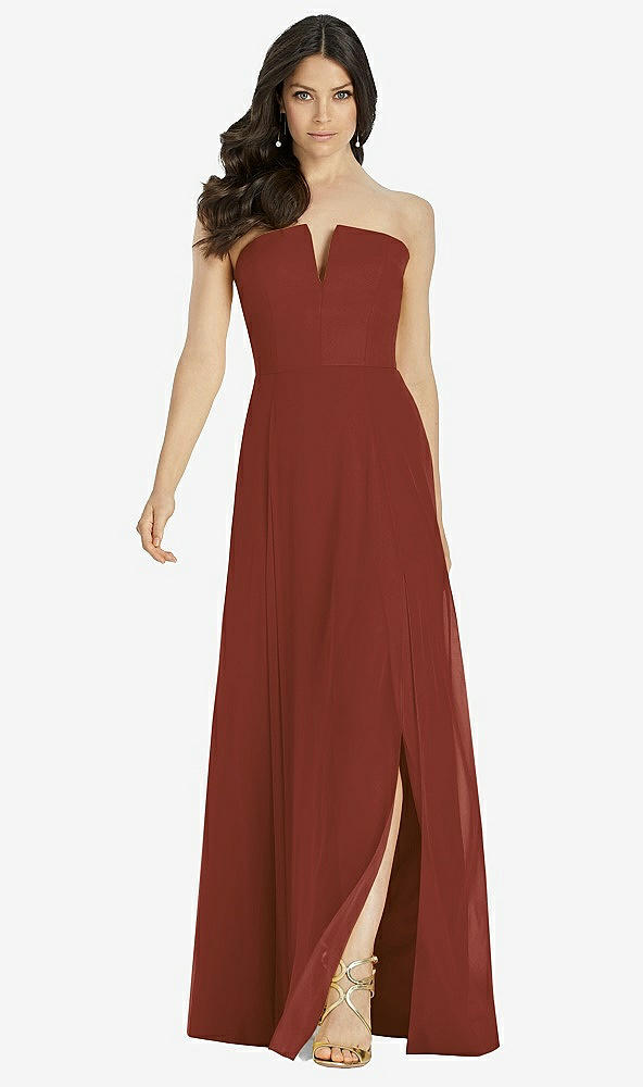 Front View - Auburn Moon Strapless Notch Chiffon Maxi Dress