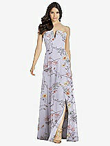 Front View Thumbnail - Butterfly Botanica Silver Dove Strapless Notch Chiffon Maxi Dress