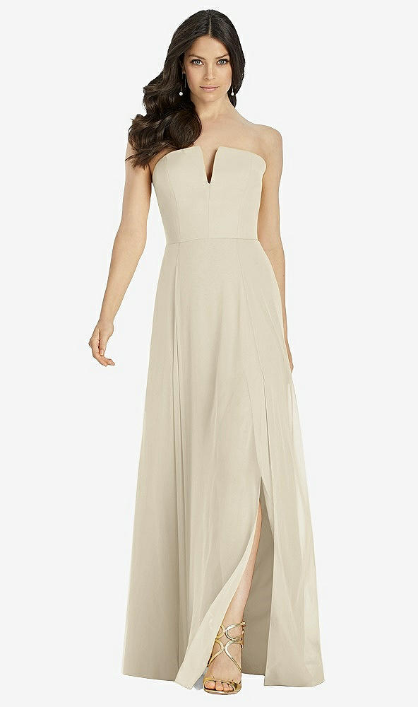 Front View - Champagne Strapless Notch Chiffon Maxi Dress