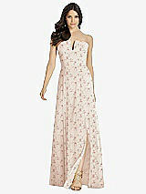 Front View Thumbnail - Coquette Floral Print Strapless Notch Chiffon Maxi Dress