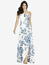 Front View Thumbnail - Cottage Rose Dusk Blue Strapless Notch Chiffon Maxi Dress