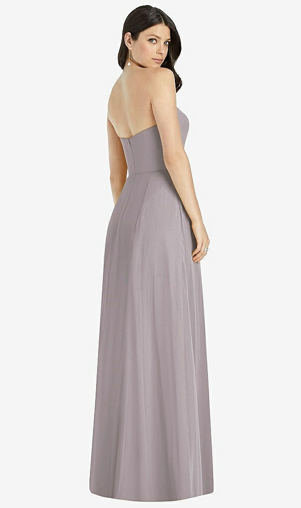 Back View - Cashmere Gray Strapless Notch Chiffon Maxi Dress