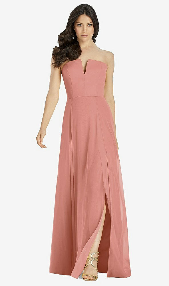 Front View - Desert Rose Strapless Notch Chiffon Maxi Dress