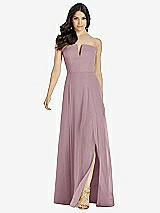 Front View Thumbnail - Dusty Rose Strapless Notch Chiffon Maxi Dress