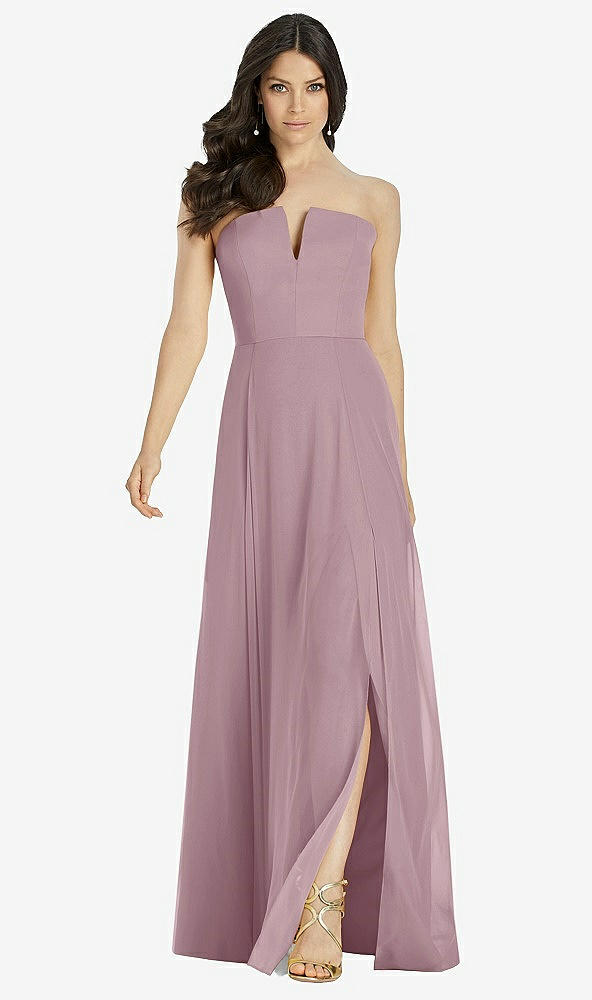 Front View - Dusty Rose Strapless Notch Chiffon Maxi Dress