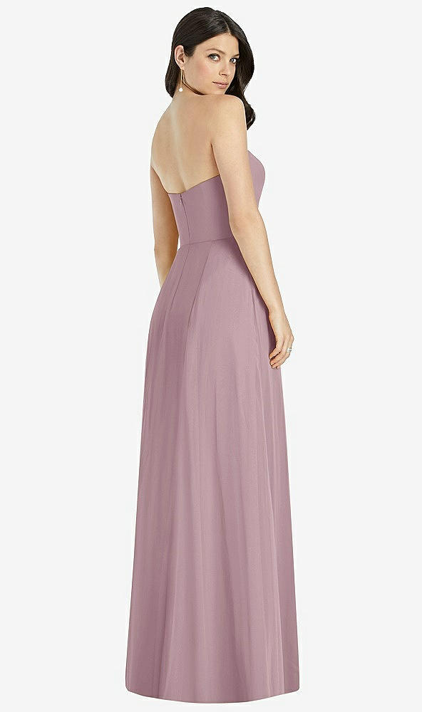 Back View - Dusty Rose Strapless Notch Chiffon Maxi Dress