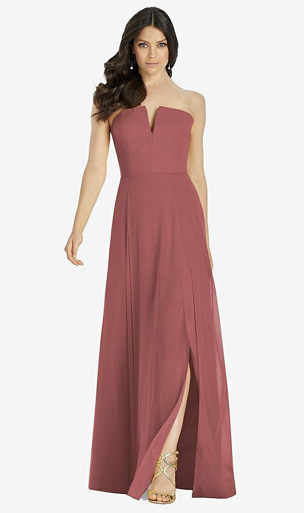 Front View - English Rose Strapless Notch Chiffon Maxi Dress