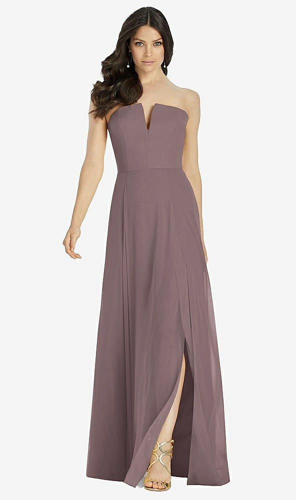 Front View - French Truffle Strapless Notch Chiffon Maxi Dress