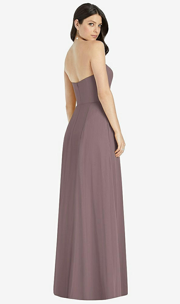 Back View - French Truffle Strapless Notch Chiffon Maxi Dress