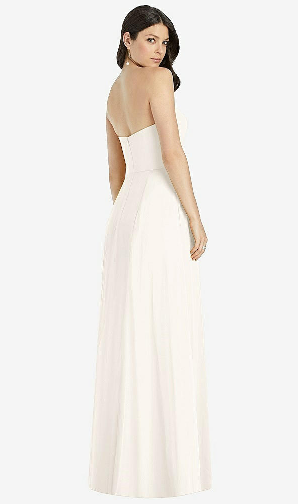 Back View - Ivory Strapless Notch Chiffon Maxi Dress