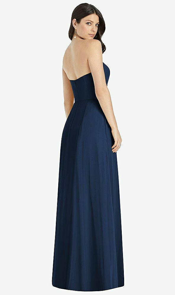 Back View - Midnight Navy Strapless Notch Chiffon Maxi Dress