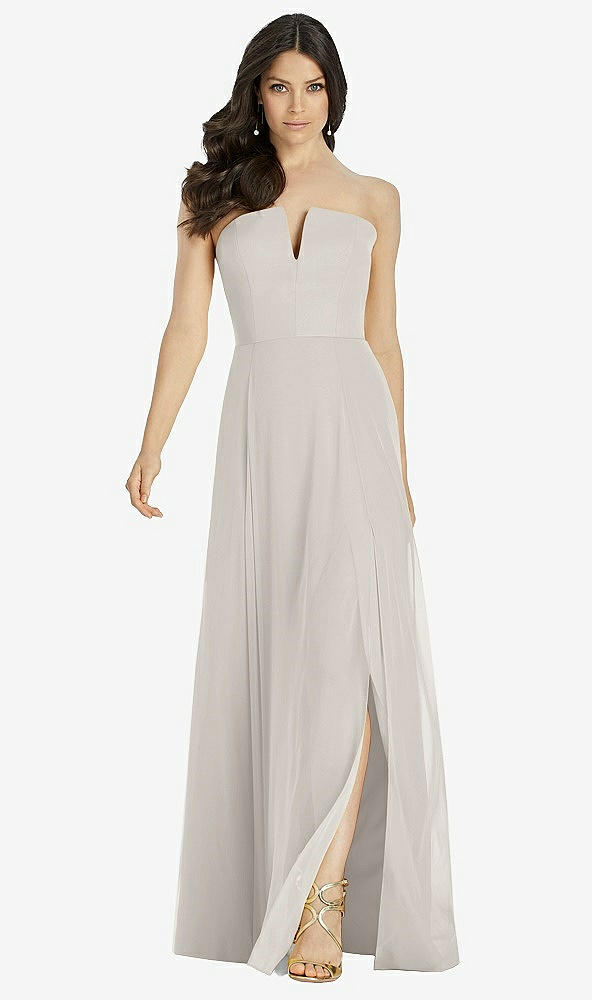 Front View - Oyster Strapless Notch Chiffon Maxi Dress