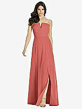 Front View Thumbnail - Coral Pink Strapless Notch Chiffon Maxi Dress